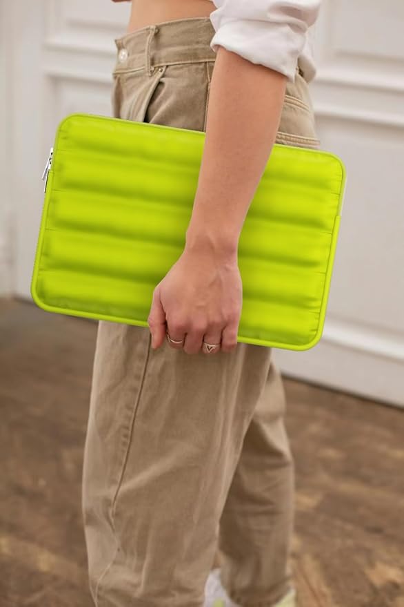 LS-M Puffy 13-14 Inch Laptop Sleeve Case for Women Men Cute Carrying Cover Compatible with MacBook Air M2, MacBook Pro 14 Protective Portable Case (Green, 15-16inch)