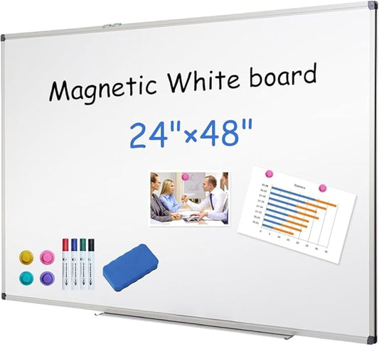 XIWODE Magnetic Dry Erase Board，Whiteboard for Wall, 24 x 48 inches, Whiteboard Marker Board Writing Board，Silver Aluminum Frame, Durable,Whiteboard for Home School & Office