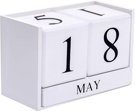 Notakia Perpetual Calendar Wooden Block Calendar for Office Desk Calendar Plank Table Daily Desk Calendar Accessories Block Dates (Large White)