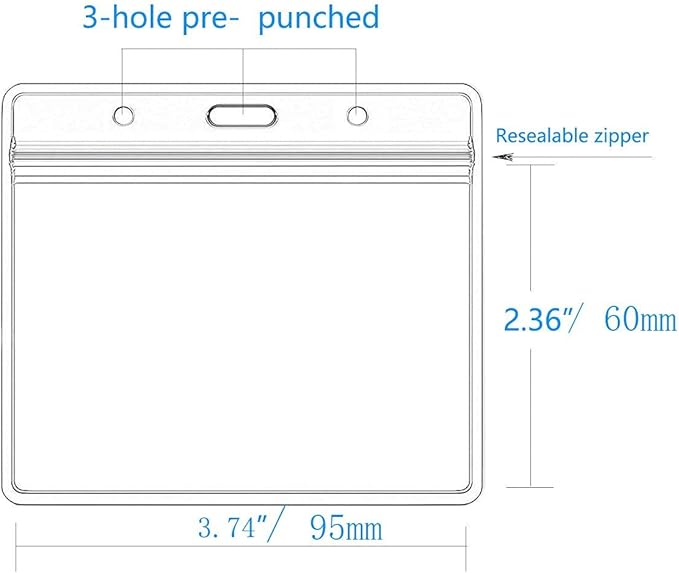 Extra Thick Horizontal ID Card Name Tag Badge Holder with Waterproof Type Resealable Zip (Holders with lanyards, 6Packs)