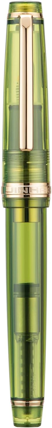 Jinhao 82 Acrylic Fountain Pen, Iridium Bent Nib with Ink Converter, Transparent Olive Green Classic Design Calligraphy Pen (Gold Trim)
