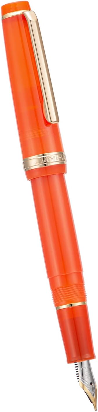 Jinhao 82 Acrylic Fountain Pen, Iridium Fine Nib with Ink Converter, Transparent Light Red Classic Design Smooth Writing Pen (Gold Trim)