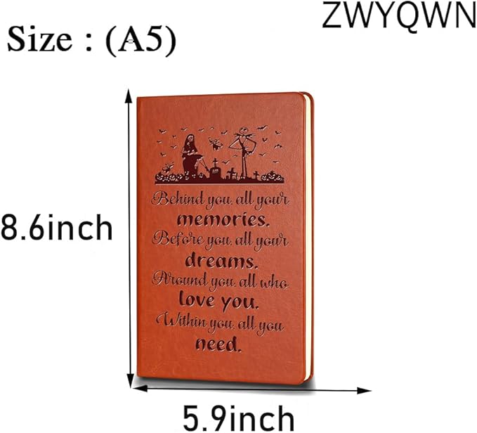ZWYQWN Jack and Sally Gifts Leather Notebook for Women Men Nightmare Christmas Journal Notebook Nightmare Before Gifts (behind you)