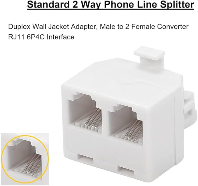 2 Way Telephone Splitter Wall Jack Adapter, 4 Pack, White, 1 Male to 2 Converter Cable RJ11 6P4C Telephone Adapter and Separator for Landline onto Wall Jack, Applied for Phone, Fax, Modem