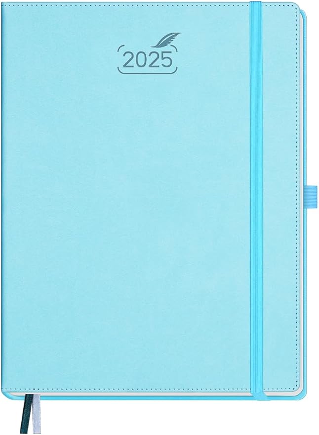 BEZEND 2025 Planner Daily Weekly & Monthly 8.5" x 11" (Jan - Dec 2025) Agenda 2025 Vertical Calendar Book with Hourly Schedule, Monthly Tabs, Pen Holder, Vegan Leather Hard Cover - Sky Blue