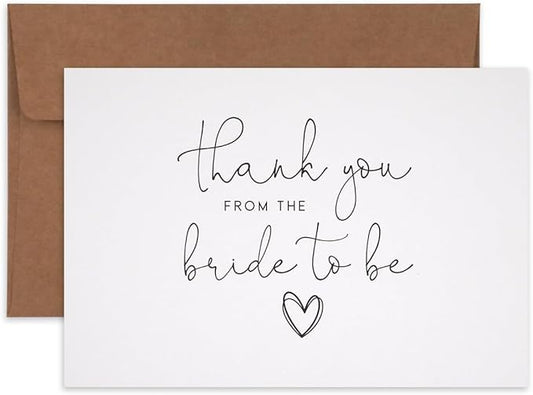 All Ewired Up Thank You From The Bride To Be Heart Cards with Kraft Envelopes, Box of 30, Folded, Tented, Bulk, Wedding, Bridal Shower, Bachelorette Party, Hen's Night, Rehearsal Dinner
