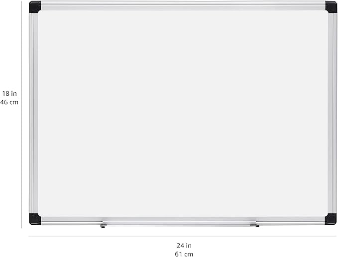 Amazon Basics Magnetic Dry Erase Whiteboard, 24"W x 18"H, Aluminium Frame, Silver/White