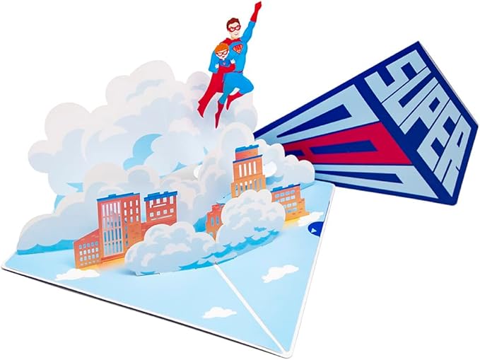 Happy Fathers Day Pop Up Card, Handcrafted 3D Super Dad Greeting Cards from Wife, Daughter, Son, Kids for Father, Husband, Grandfather, All Occasion.