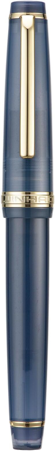 Jinhao 82 Acrylic Fountain Pen, Iridium Bent Nib with Ink Converter, Transparent Dark Blue Classic Design Calligraphy Pen (Gold Trim)
