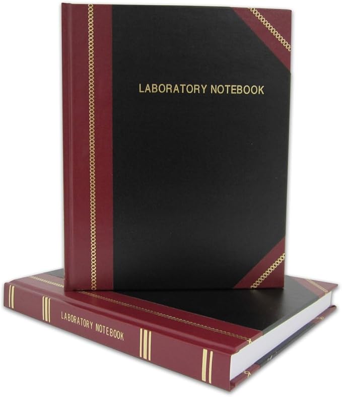 BookFactory Lab Notebook/Laboratory Notebook - Professional Grade -500 Pages, 8" x 10" (Ruled Format) Black and Burgundy Imitation Leather Cover, Section Sewn Hardbound (LRU-500-SRS-A-LKMST1)