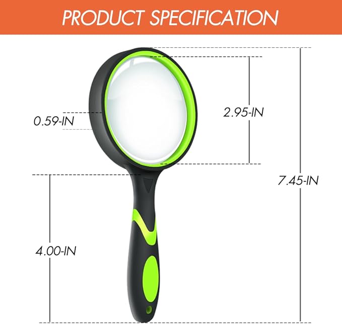 Leffis 6 Pack Magnifying Glass, 10X Non-Slip Handheld Reading Magnifier for Kids and Seniors, 75mm Magnifying Glass Lens for Reading, Classroom Science, and Nature Exploration