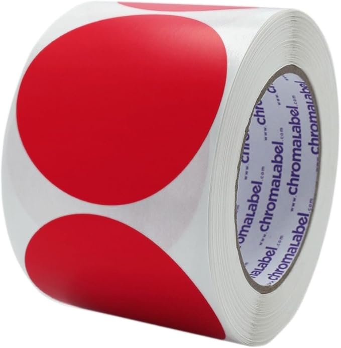 ChromaLabel 3 Inch Circle Sticker Labels, Easy to Write On Colored Dot Stickers, Permanent Adhesive Labels - 500 Sticky Dots per Roll, Red Dot Stickers
