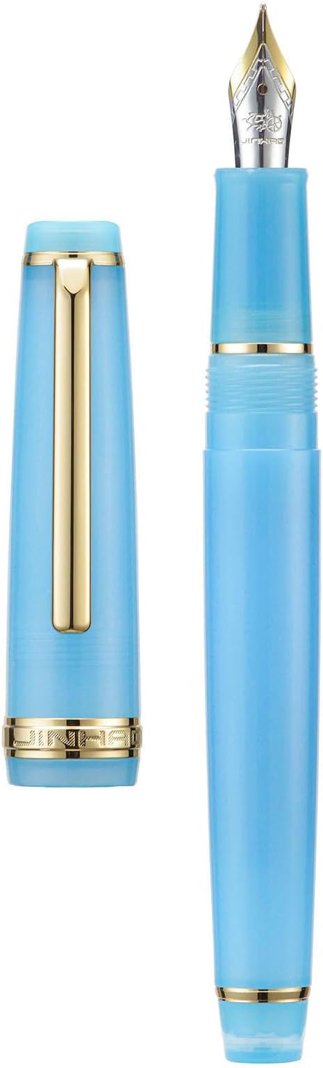 Jinhao 82 Acrylic Fountain Pen, Iridium Fine Nib with Ink Converter, Transparent Sea Blue Classic Design Smooth Writing Pen (Gold Trim)