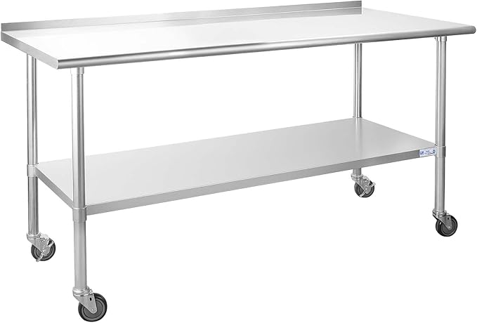 HALLY Stainless Steel Table for Prep & Work 24 x 72 Inches with Caster Wheels, NSF Commercial Heavy Duty Table with Undershelf and Backsplash for Restaurant, Home and Hotel