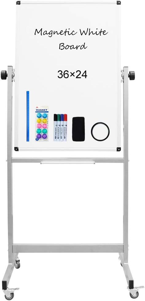 XIWODE 24x36 Inch Magnetic Double-Sided Mobile Whiteboard with Wheels, Adjustable Height, Flip & Rotate Design, Durable Square Tube Frame, for Office, Classroom, Home, and Presentations