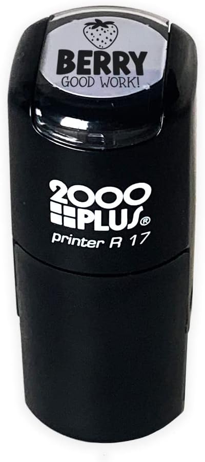 Berry Good Work Stamp / 2000 Plus Self Inking Teacher Strawberry Fruit Food Themed Stamper / 9/16" Round Small Black Imprint Planner Worksheet School Homework Classroom Stamp