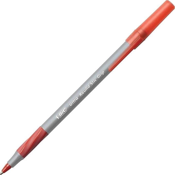 BIC Round Stic Grip Xtra Comfort Ballpoint Pen, Medium Point (1.2mm), Red, 12-Count