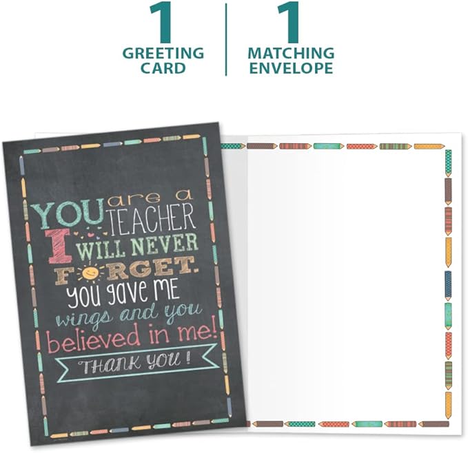 Tree-Free Greetings Teacher Appreciation Cards - Artful Designs - 1 Card + Matching Envelopes - Made in USA - 100% Recycled Paper - 5"x7" - Lighthearted, For Teacher, Teacher Thanks (GO64450)