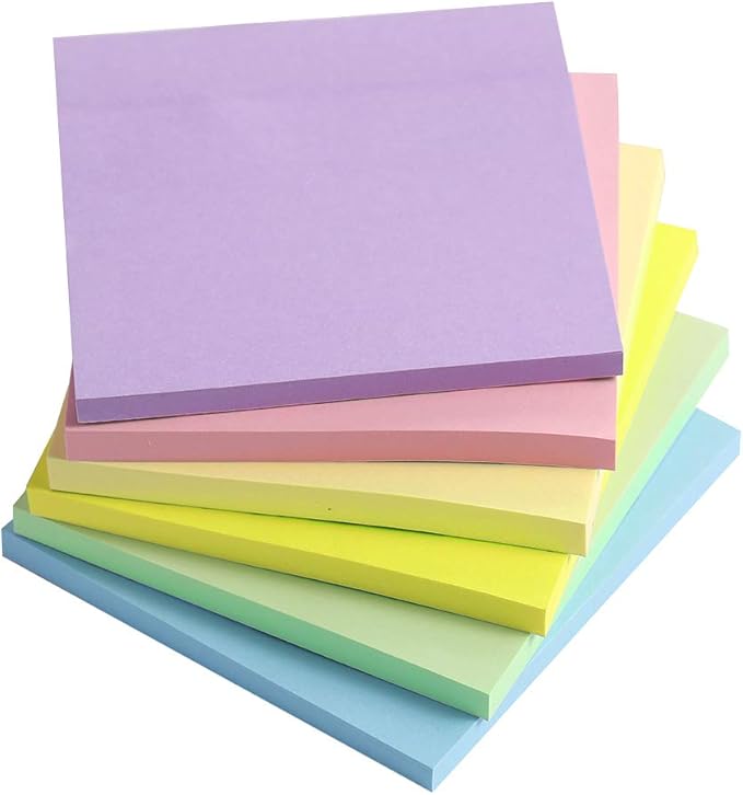 Vanpad Sticky Notes 4X4 in Pastel Post Stickies Super Sticking Power Memo Pads Strong Adhesive, 6 Pads/Pack, 72 Sheets/pad