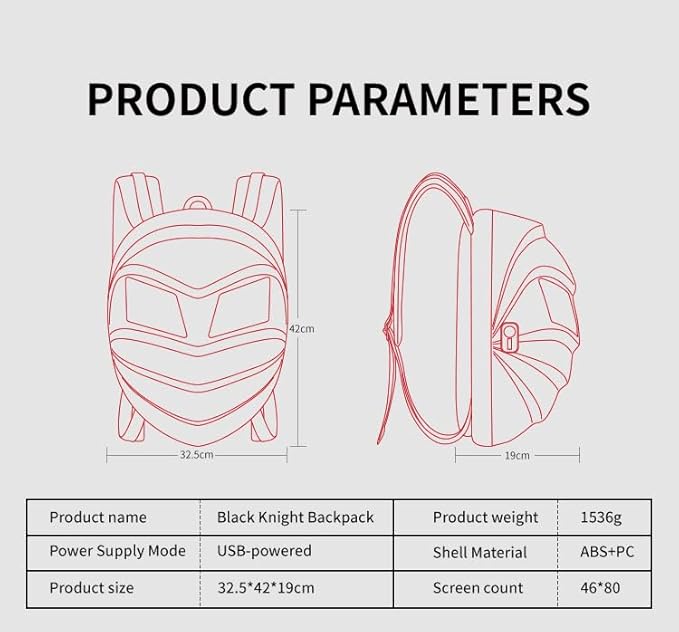 LED Waterproof Motorcycle Riding Knight Backpack With Diy Fully Programmable Full Color Screen, Hard Shell LED Light Display Bag With Digital Eyes