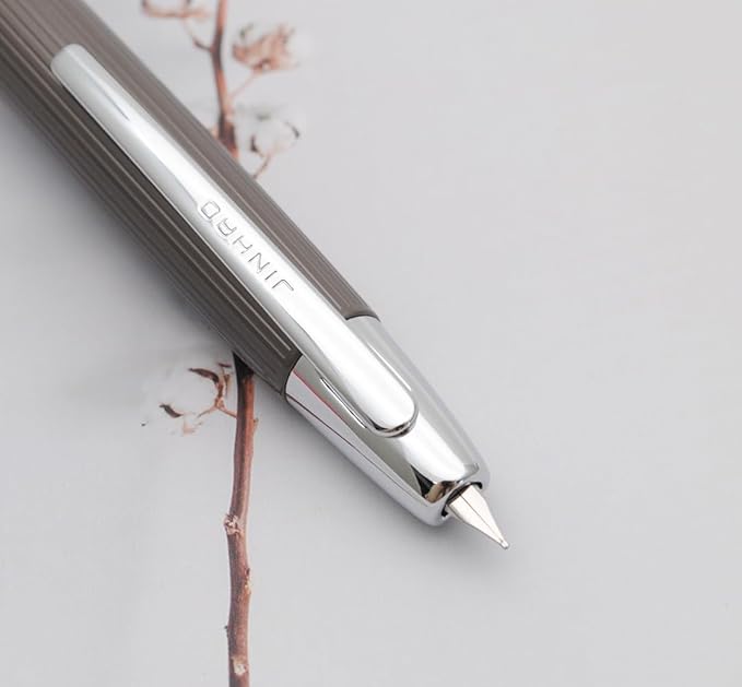 JINHAO 10 Press Fountain Pen, Retractable Metal Pen with Ink Converter (F Nib 0.5mm, Striated Dark Gray)
