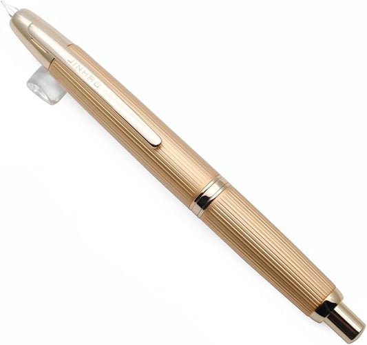 JINHAO 10 Press Fountain Pen, Retractable Metal Pen with Ink Converter (EF Nib 0.38mm, Striated Golden)