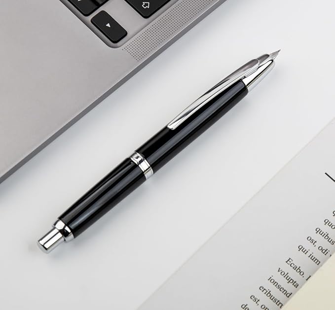 JINHAO 10 Press Fountain Pen, Retractable Metal Pen with Ink Converter (EF Nib 0.38mm, Bright Black)