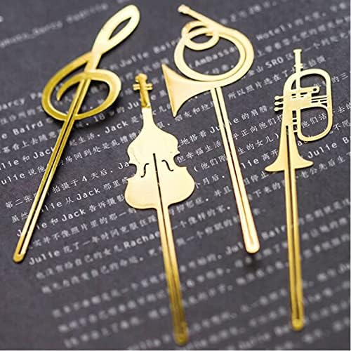4pcs Bookmarks Cute Gold Musical Instruments Metal Book Markers Bookmark Page Markers for Books Paper Clips Office School Supplies Stationery Gift Set