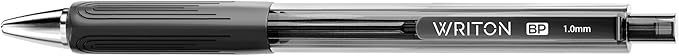 Writon Retractable Ballpoint Pens, Triangle Grip and Barrel, 1.0mm Medium Point, Black Ink, 12 Pack