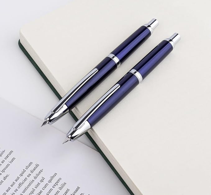 JINHAO 10 Press Fountain Pen, Retractable Metal Pen with Ink Converter (EF Nib 0.38mm, Dark Blue)