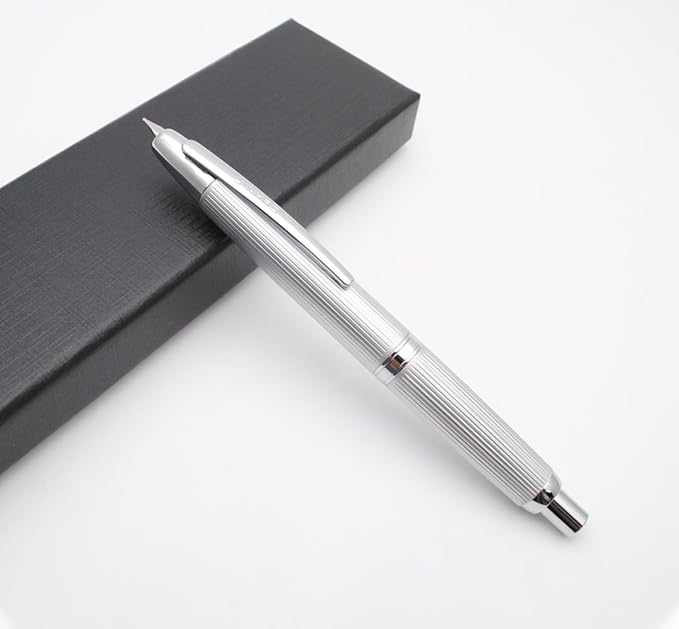 JINHAO 10 Press Fountain Pen, Retractable Metal Pen with Ink Converter (F Nib 0.5mm, Striated Silver)