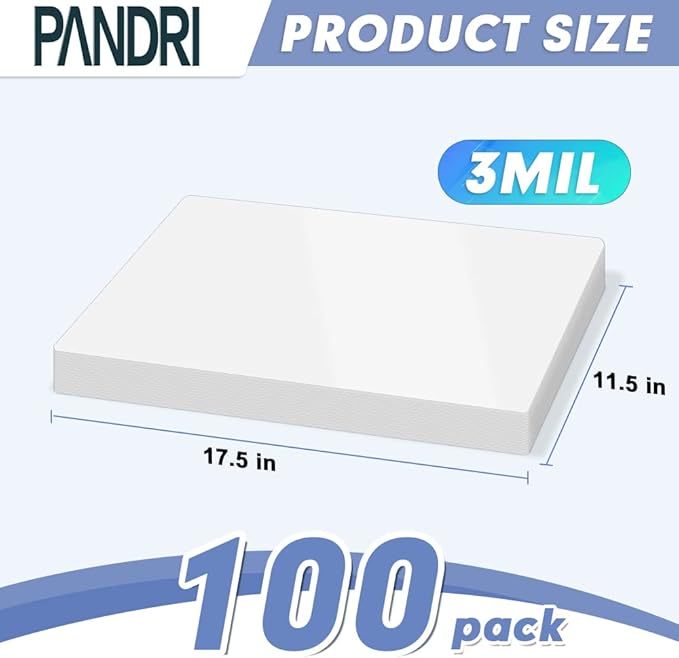 Laminating Sheets, PANDRI 100 Pack Thermal Laminating Pouches Holds 11 x 17 Inch, 3 Mil Plastic Laminator Paper 11.5 x 17.5 Inch, Clear Round Corner