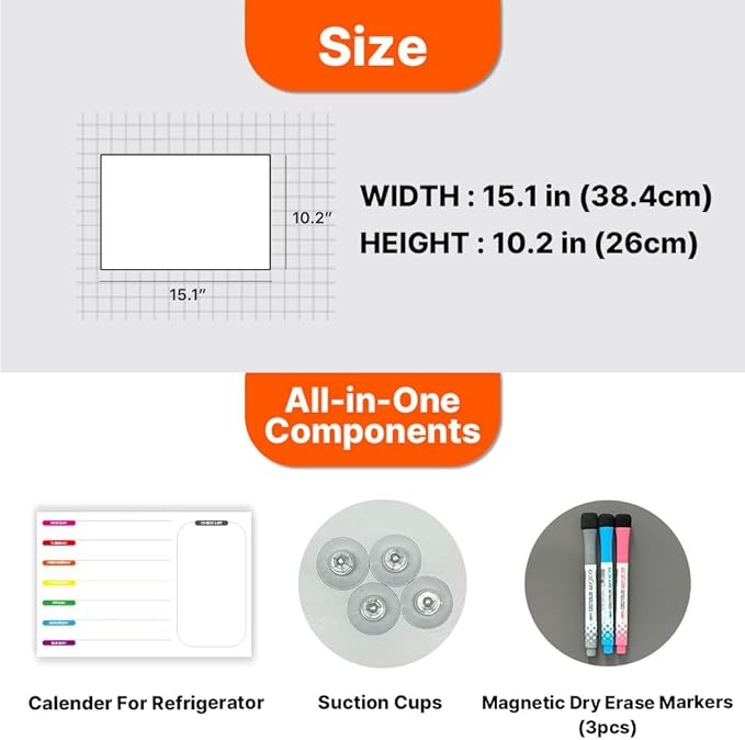 GEEKBEAR Dry Erase Refrigerator Calendar with 3 Markers - Attachable to Any Fridge with Special Suction Cups - Monthly and Weekly Designs, Acrylic - 15.7" x 10.6" (06. Rainbow, Weekly)