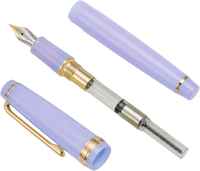Jinhao 82 Acrylic Fountain Pen, Iridium Fine Nib with Ink Converter, Transparent Purple Classic Design Smooth Writing Pen (Gold Trim)