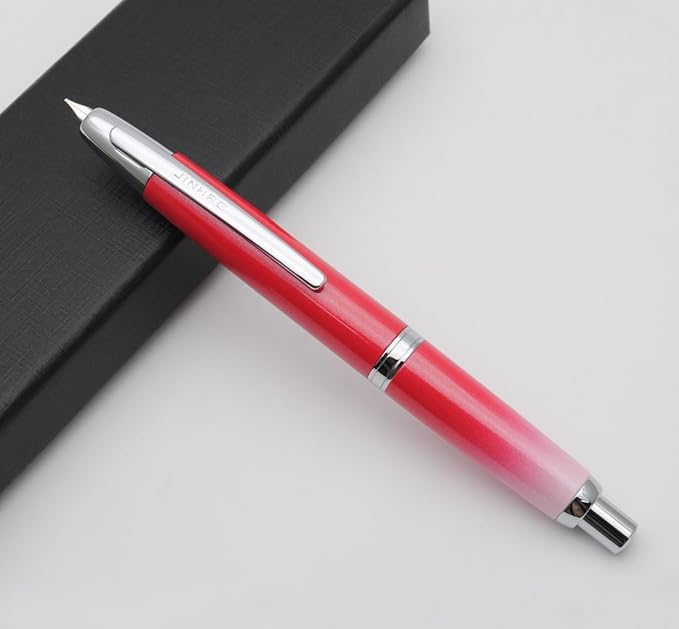 JINHAO 10 Press Fountain Pen, Retractable Metal Pen with Ink Converter (F Nib 0.5mm, Gradient Rose Red)