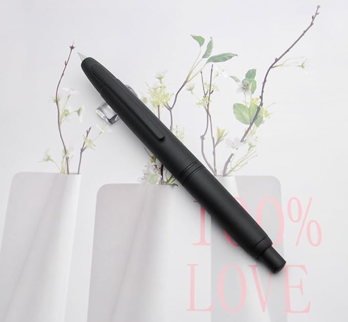 JINHAO 10 Press Fountain Pen, Retractable Metal Pen with Ink Converter (EF Nib 0.38mm, Matte Black)