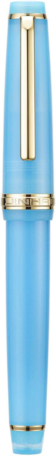 Jinhao 82 Acrylic Fountain Pen, Iridium Extra Fine Nib with Ink Converter, Transparent Sea Blue Classic Design Smooth Writing Pen (Gold Trim)