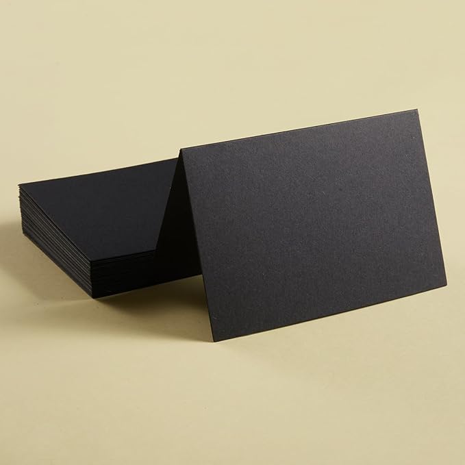 50 Pack Blank Cards Folded Cardstock Thank You Blank Greeting Cards for Invitations, Wedding, Greeting Cards, All Occasion DIY (Black, 2x3.5)