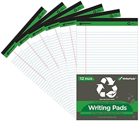 KAISA Legal Pad 14" Writing Pads, Wide Ruled 8.5"x14" Legal Pad 50sheets/Pad Perforated Recycled Paper Pads, White12pad, KSU-6641