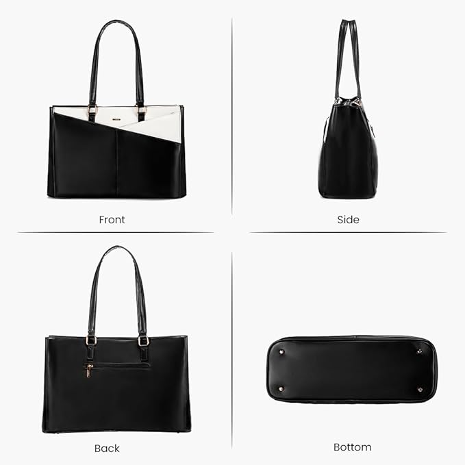 LOVEVOOK Laptop Bag for Women 15.6 Inch Tote Bags Waterproof Leather Briefcase Computer Women Business Office Work Bag,Black-White