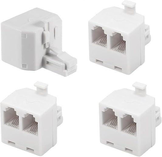 2 Way Telephone Splitter Wall Jack Adapter, 4 Pack, White, 1 Male to 2 Converter Cable RJ11 6P4C Telephone Adapter and Separator for Landline onto Wall Jack, Applied for Phone, Fax, Modem