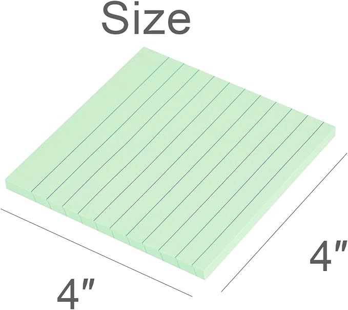 Vanpad Lined Sticky Notes 4x4 Inches, Light Green Ruled Self-Stick Pads, Easy to Post for Home, Office, Notebook, 8 Pads/Pack