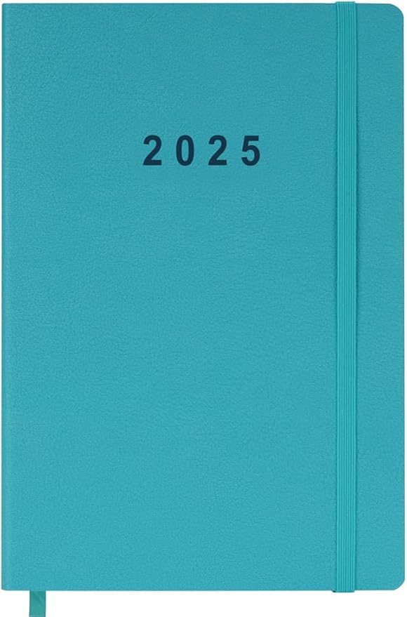 2025 Planner - Weekly and Monthly Planner Jan to Dec 2025, Holidays, Contacts and Notes Pages, Vegan Leather Cover, Elastic Closure, 5.5”x8.25”, Teal