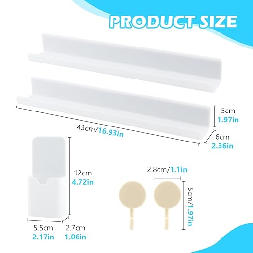 Magnetic Book Shelf for Whiteboard, Magnetic Book Holder File Rack with a Pen Container and Two Hook Acrylic Book Shelves Metal Floating Book Display Shelf for Teacher Kids Room Office(White)