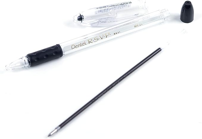 Pentel R.S.V.P. Ballpoint Pen, Medium Line, Black Ink, 2 Pack (BK91BP2A)