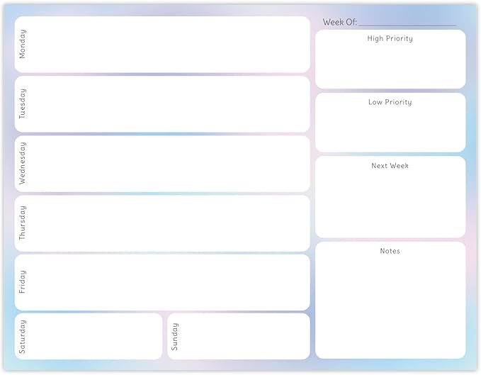 Global Printed Products 8.5" x 11" Horizontal to-Do List and Weekly Planning Pad, 60-Sheets, Pastel