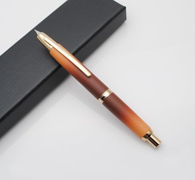 JINHAO 10 Press Fountain Pen, Retractable Metal Pen with Ink Converter (EF Nib 0.38mm, Gradient Coffee)
