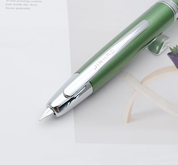JINHAO 10 Press Fountain Pen, Retractable Metal Pen with Ink Converter (F Nib 0.5mm, Light Pine Green)