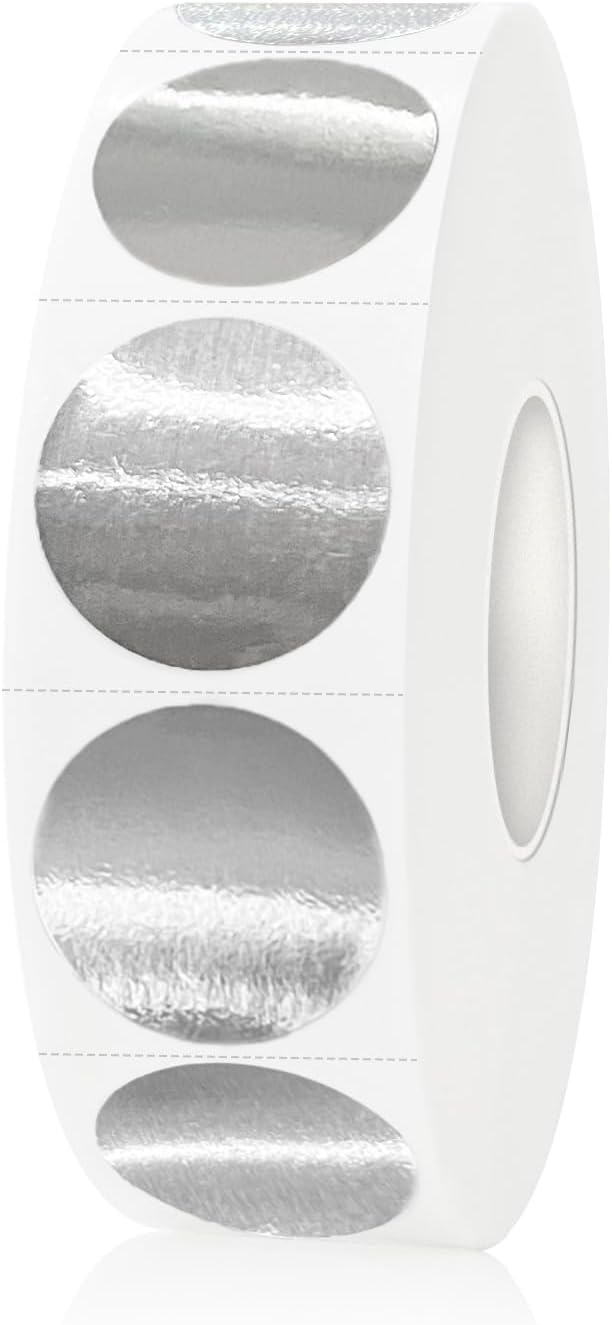 1200 Pieces 0.75 Inch Round Color Coding Label Garage Sale Stickers Blank Yard Sale Price Stickers Permanent Adhesive Dots Stickers,Easily Writable with Perforation Line (Silver)