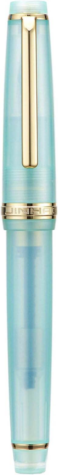 Jinhao 82 Acrylic Fountain Pen, Iridium Fine Nib with Ink Converter, Transparent Lake Blue Classic Design Smooth Writing Pen (Gold Trim)